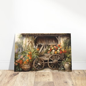 Rustic Flower Garden, Watercolor, Flowers, Farm Style Painting, Premium Semi-Glossy Paper Poster