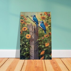 Blue Jay Painting, Bird Painting, Farm Painting, Oil Painting, Blue Bird, Wall Art, Art Print, Premium Semi-Glossy Paper Poster