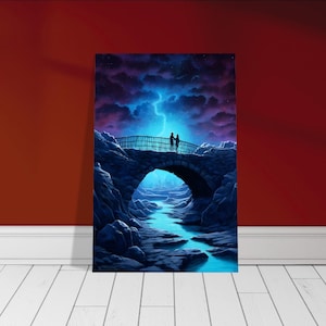 Brücke zu einem anderen Planeten, Sternennacht, Galaxiekunst, Fluss, Sternenhimmel, Weltraumkunst, Wandkunst, Kunstdruck, Premium Halbglanzpapier Poster