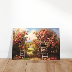 Beautiful Apple Orchard Painting, Apple Trees, Apple Farm, Autumn Harvest, Oil Painting, Premium Semi-Glossy Paper Poster