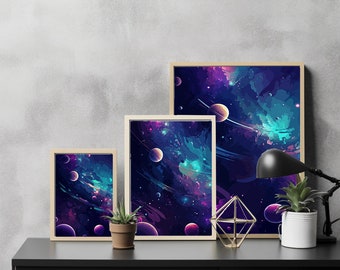 Galactic Dream digitaal kunstwerk, 3-delige galerij digitale download, surrealistische kunst, bundel met dromerige ruimteafbeeldingen, psychedelische kunst