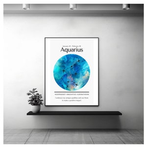 Celestial Reflections - Aquarius Zodiac Poster, instant download, affirmations, traits, astrology decor