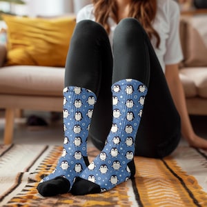 Jolies chaussettes pingouin, chaussettes pingouin, chaussettes avec animaux mignons, chaussettes avec animaux, chaussettes unisexes, chaussettes neutres, jolies chaussettes