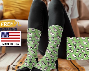 Cowboy Cow Socks -Womens Animal Print Gift | Gender Neutral Cow Socks | Gift for all Ages | Unisex Fit | Fun and Unique Farm Animal Print