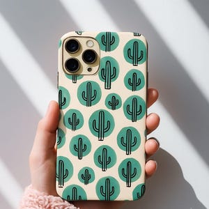 Cactus Pattern Phone Case with Turquoise Circles | Boho Western Phone Cover | Trendy Desert Vibes Case