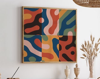 Mid Century Modern Colorful Square Wall Art, Extra Large Trendy Square Art Print, Maximalist Abstract Wall Art, Midcentury Modern Home Decor