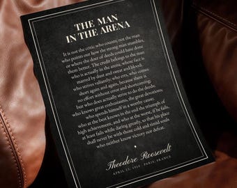 Man in the Arena Print, Framed Motivational Quote Wall Art, Inspirational Modern Home Office Decor, Theodore Roosevelt, Business Owner Gift