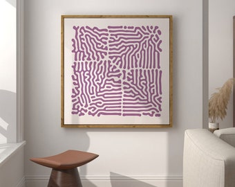Arte mural rosa malva, impresión abstracta malva, impresión cuadrada moderna de mediados de siglo, arte mural lavanda extragrande, impresión artística cuadrada de 91 x 91 cm