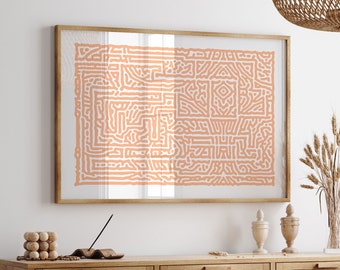 Peach Fuzz Color of the Year 2024 Maze Art Print, Abstract Maze Wall Art Poster, Peach Fuzz Extra Large Trendy Wall Art Maze Printable