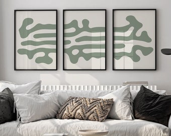 3 Piece Sage Green Wall Art, Sage Green Gallery Wall Set, Abstract Set of 3 Wall Prints, Three Piece Wall Art, Trendy Wall Art Set 3 Prints