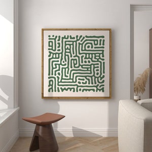 Sage Green Square Wall Art, Mid Century Modern Abstract Pattern, Neutral Gallery Square Print, Sage Green Printable Extra Large Wall Art