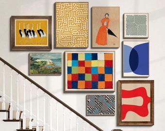 Maximalist Gallery Wall Set, Curated Eclectic Gallery Wall Prints, Set of 9 Colorful Wall Art, Trendy Home Decor, Staircase Wall Art Gallery