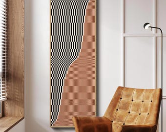 Tall Narrow Wall Art, Long Narrow Geometric Statement Wall Art Print, Extra Large Thin Vertical Optical Art, Oversized Mid Century Decor