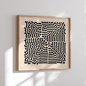 Mid Century Modern Wall Art, Square Art Print, Black Beige Neutral Wall Art, 36x36 Square Wall Art, Extra Large Wall Art, Mid-Century Decor