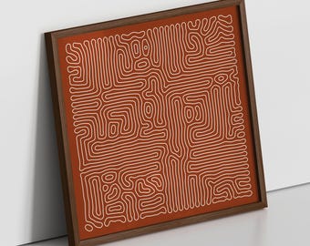 Burnt Orange Abstract Wall Art Print, Minimalist Square Terracotta Wall Art, Rustic Orange Art Print, Mid Century Modern Living Room Decor