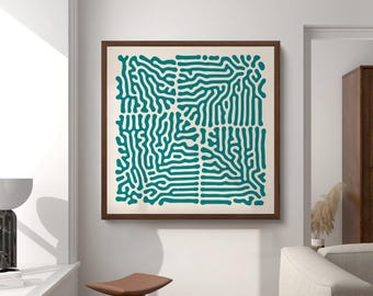 Teal Wall Art Print, Minimalist Dark Teal Abstract Square Wall Art, Extra Large 24x24 32x32 40x40 Aqua Wall Art, Oversized Modern Home Decor