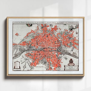 Mapa de la ciudad de París, póster de mapa antiguo de París, arte mural de París imprimible, regalos para aficionados a la historia, arte de mapa de viaje antiguo de París, mapa histórico antiguo