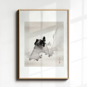 Japanese Wall Art, Antique Japanese Art, Landscape Painting, Vintage Japanese Decor, Mountain Zen Wall Art Prints, Asian Minimalist Wall Art