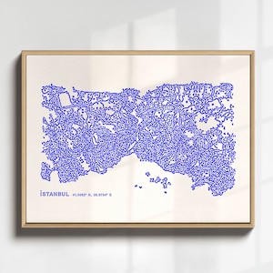 Istanbul Map Wall Art, Hand Drawn Istanbul City Map Illustration Print, Blue Abstract Istanbul Poster, Printable Wall Art, Digital Download