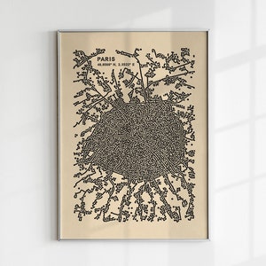 Paris Map Print, Hand Drawn Paris Printable Wall Art, Abstract Paris Poster, Paris Art Print, Digital Download, City Map Wall Art