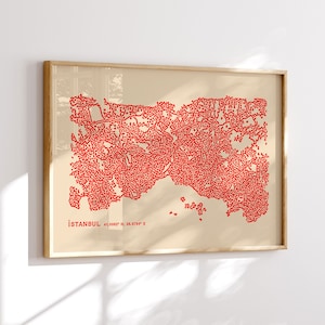 Istanbul Map Wall Art Print, Istanbul City Map Illustration, Hand Drawn Abstract Red Istanbul Poster, Printable Wall Art, Digital Download