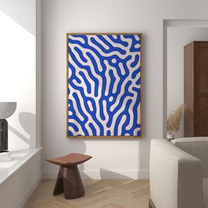 Cerulean Blue Art Print, Blue and Beige Mid Century Wall Art, Extra Large Blue Abstract Printable, Minimalist Modern Art Print, Trending Now