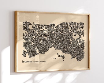 Istanbul Map Wall Art Print, Istanbul City Map Illustration, Hand Drawn Abstract Istanbul Poster, Printable Wall Art, Instant Download