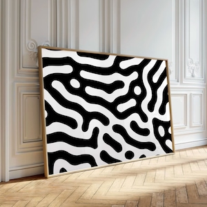 Horizontal Mid Century Wall Art, Black and White Abstract Wall Art, Modern Home Decor, Minimalist Art Print, Extra Large Trendy Wall Art