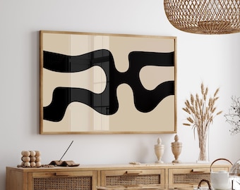 Minimalist Abstract Wall Art, Mid Century Modern Art Print, Black and Beige Printable, Neutral Gallery, Mid Century Decor, Instant Download