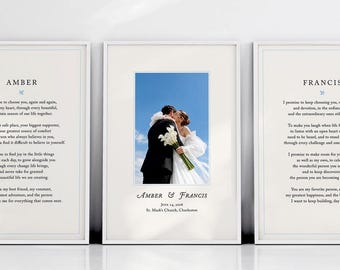 Custom Wedding Vows Set of 3 Prints, Framed Wedding Vows, Personalized First Wedding Anniversary Gift