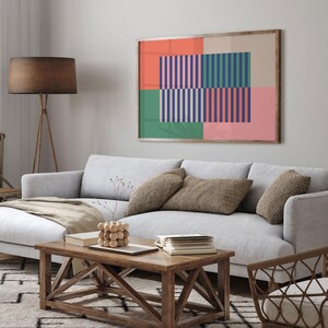Colorful Horizontal Wall Art, Mid Century Wall Art, Abstract Mid Century Modern Wall Decor, Midcentury Above Couch Art, Extra Large Wall Art