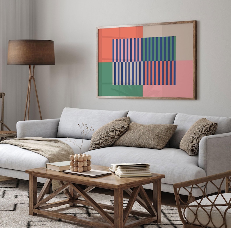 Colorful Horizontal Wall Art, Mid Century Wall Art, Abstract Mid Century Modern Wall Decor, Midcentury Above Couch Art, Extra Large Wall Art