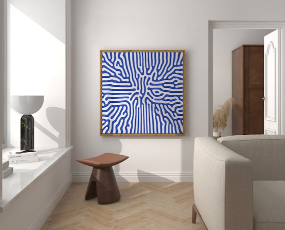 Blue and Beige Abstract Square Wall Art Print, Minimalist Modern Home Decor, Extra Large 60x60 Square Art Print, Colorful Trendy Wall Art