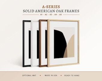A1 A2 A3 A4 A5 Picture Frame, Solid Oak Wood Frames with Optional Mat, Real Glass or Acrylic Cover