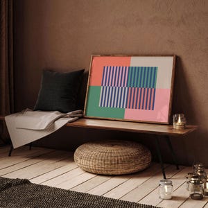 Colorful Horizontal Wall Art, Mid Century Wall Art, Abstract Mid Century Modern Wall Decor, Midcentury Above Couch Art, Extra Large Wall Art