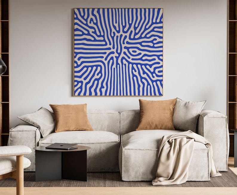 Blue and Beige Abstract Square Wall Art Print, Minimalist Modern Home Decor, Extra Large 60x60 Square Art Print, Colorful Trendy Wall Art