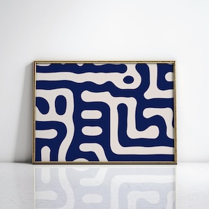 Navy Blue Horizontal Wall Art, Abstract Horizontal Art Print, Extra Large Printable Wall Art, Modern Poster, Trending Decor Digital Download
