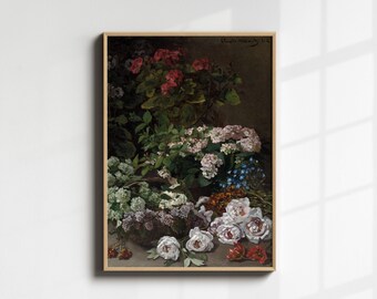 Hydrangea Print, Hydrangea Wall Art, Vintage Hydrangea Monet Painting Print, Floral Botanical Coquette Room Decor, Cottage Core Home Decor