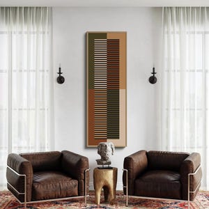 Tall Narrow Abstract Wall Art Print, Burnt Orange Long Narrow Vertical Wall Art, Olive Green Large Scale Wall Art, Oversized Long Horizontal