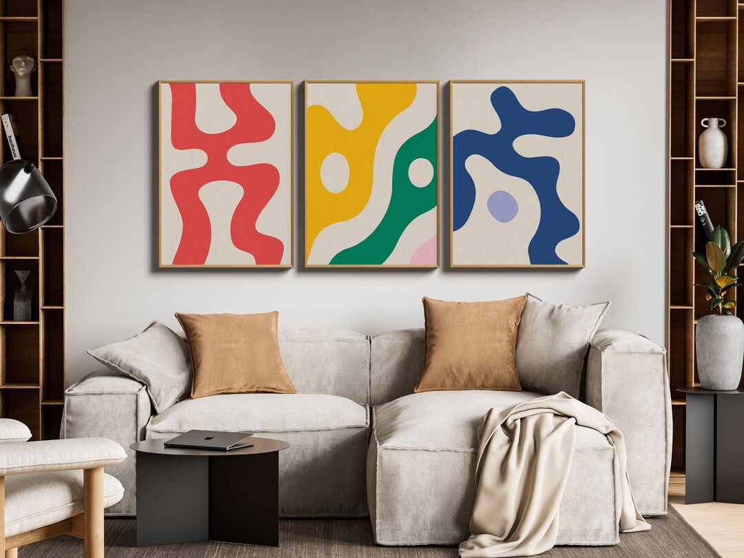 Set of 3 Mid Century Wall Art, 3 Piece MCM Wall Art, Gallery Wall