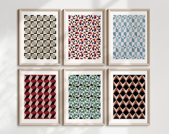Mid Century Modern Wall Art Set, Gallery Wall Set of 6 Mid Century Art Prints, Colorful Geometric Wall Art, Midcentury Gallery Wall Art