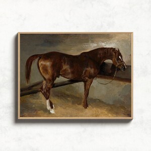 Art mural cheval brun de mauvaise humeur, impression d&#39;Art cheval équestre rustique vintage, Dark Academia ferme victorienne cottage Core Decor téléchargement numérique