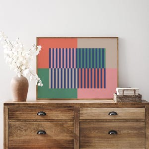 Colorful Horizontal Wall Art, Mid Century Wall Art, Abstract Mid Century Modern Wall Decor, Midcentury Above Couch Art, Extra Large Wall Art
