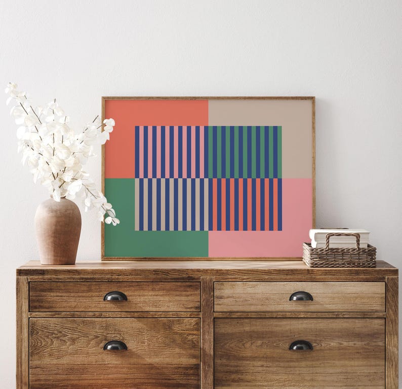 Colorful Horizontal Wall Art, Mid Century Wall Art, Abstract Mid Century Modern Wall Decor, Midcentury Above Couch Art, Extra Large Wall Art