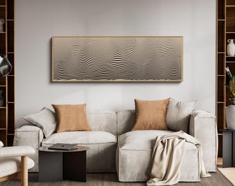 Arte de pared grande horizontal de gran tamaño, arte de pared horizontal alargado, arte de pared paramétrico en negro y beige, arte sobre la cama, arte de pared alto y estrecho