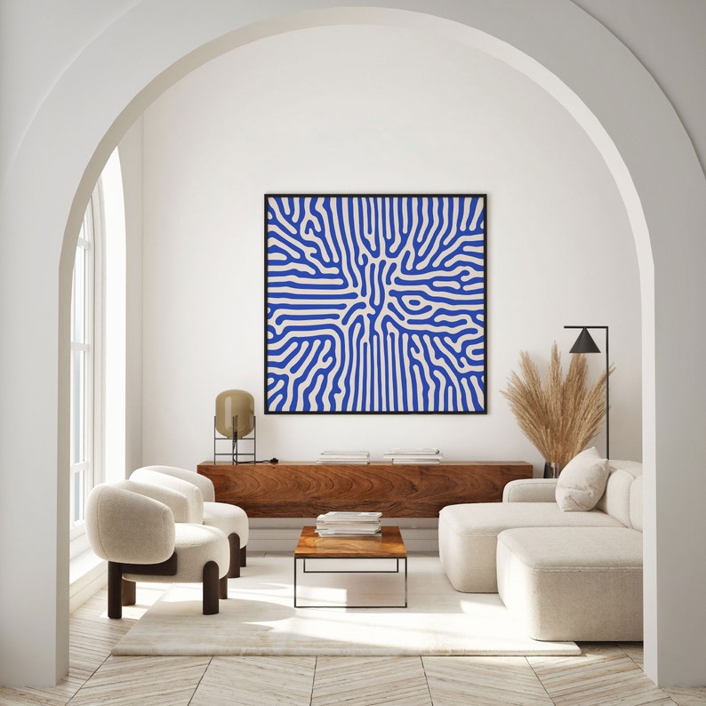 Blue and Beige Abstract Square Wall Art Print, Minimalist Modern Home Decor, Extra Large 60x60 Square Art Print, Colorful Trendy Wall Art