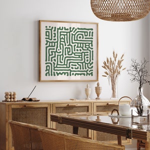 Sage Green Square Wall Art, Mid Century Modern Abstract Pattern, Neutral Gallery Square Print, Sage Green Printable Extra Large Wall Art