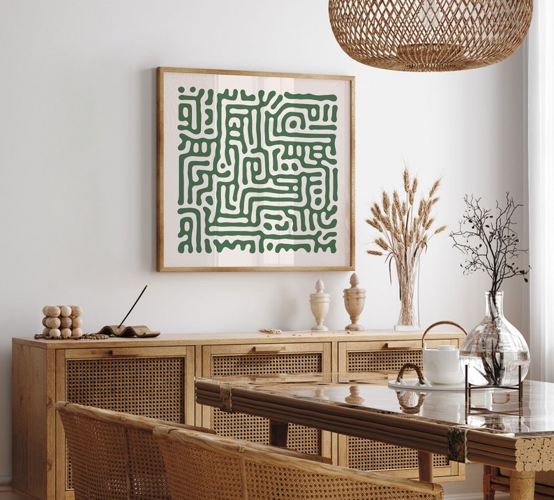 Sage Green Square Wall Art, Mid Century Modern Abstract Pattern, Neutral Gallery Square Print, Sage Green Printable Extra Large Wall Art