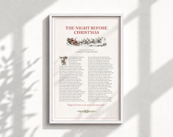 Twas The Night Before Christmas Poem Print, Victorian Christmas Wall Art