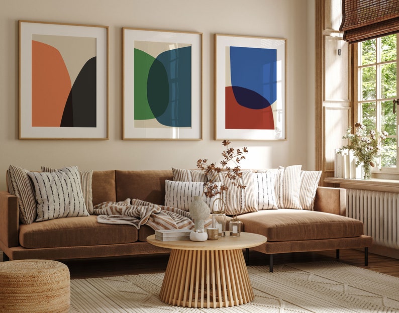 Gallery Wall Set of 3 Prints, Mid Century Modern Wall Art, Extra Large Triptych Wall Art, Colorful 3 Piece Wall Art, 3 Panel Wall Art